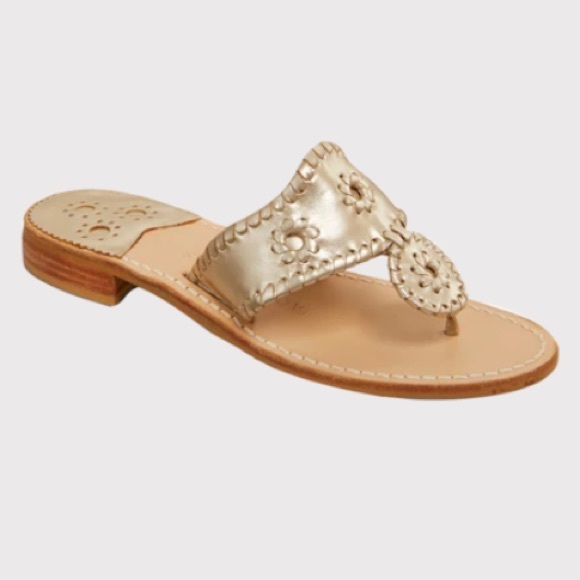 JACK ROGERS Size 7 platinum thong JACKS FLAT sandal pre-loved, leather foot bed - Picture 3 of 9